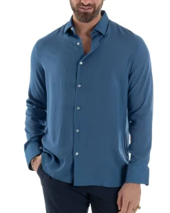 Camicia Uomo Viscosa Morbida Collo Francese Sartoriale Relaxed Fit Ottanio C2927A