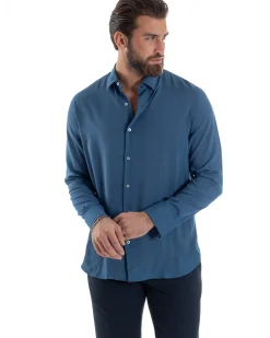 Camicia Uomo Viscosa Morbida Collo Francese Sartoriale Relaxed Fit Ottanio C2927A