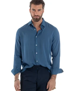 Camicia Uomo Viscosa Morbida Collo Francese Sartoriale Relaxed Fit Ottanio C2927A