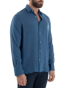 Camicia Uomo Viscosa Morbida Collo Francese Sartoriale Relaxed Fit Ottanio C2927A