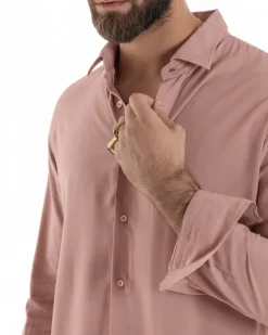Camicia uomo viscosa morbida collo francese sartoriale relaxed fit rosa GIOSAL-C3065A
