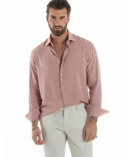 Camicia uomo viscosa morbida collo francese sartoriale relaxed fit rosa GIOSAL-C3065A