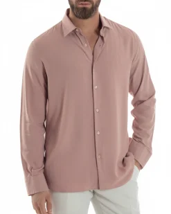 Camicia uomo viscosa morbida collo francese sartoriale relaxed fit rosa GIOSAL-C3065A