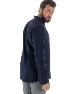 Camicia Uomo Viscosa Morbida Collo Francese Sartoriale Relaxed Fit Blu C2924A