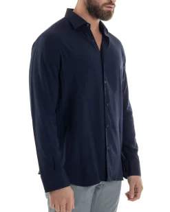 Camicia Uomo Viscosa Morbida Collo Francese Sartoriale Relaxed Fit Blu C2924A