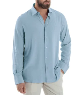 Camicia uomo viscosa morbida collo francese sartoriale relaxed fit celeste GIOSAL-C3067A