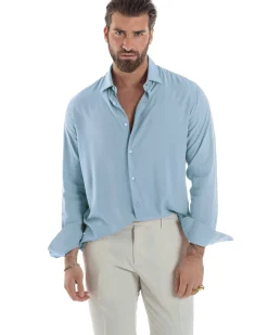 Camicia uomo viscosa morbida collo francese sartoriale relaxed fit celeste GIOSAL-C3067A