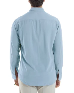 Camicia uomo viscosa morbida collo francese sartoriale relaxed fit celeste GIOSAL-C3067A