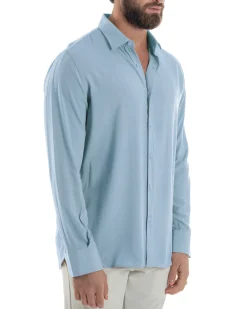 Camicia uomo viscosa morbida collo francese sartoriale relaxed fit celeste GIOSAL-C3067A