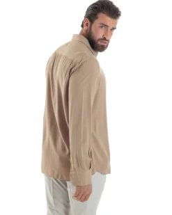 Camicia Uomo Viscosa Morbida Collo Francese Sartoriale Relaxed Fit Beige C2925A