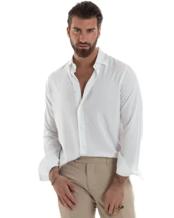 Camicia Uomo Viscosa Morbida Collo Francese Sartoriale Relaxed Fit Bianco C2923A