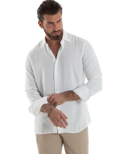 Camicia Uomo Viscosa Morbida Collo Francese Sartoriale Relaxed Fit Bianco C2923A