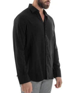 Camicia Uomo Viscosa Morbida Collo Francese Sartoriale Relaxed Fit Nero C2926A