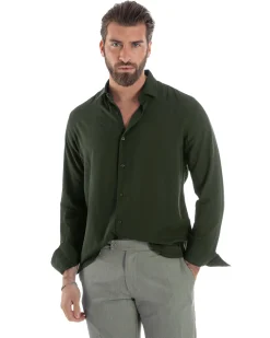 Camicia uomo viscosa morbida collo francese sartoriale relaxed fit verde militare GIOSAL-C3066A