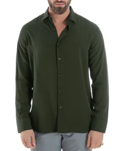 Camicia uomo viscosa morbida collo francese sartoriale relaxed fit verde militare GIOSAL-C3066A