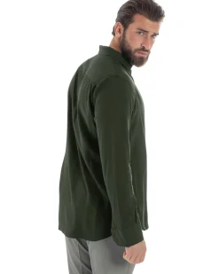 Camicia uomo viscosa morbida collo francese sartoriale relaxed fit verde militare GIOSAL-C3066A