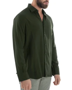 Camicia uomo viscosa morbida collo francese sartoriale relaxed fit verde militare GIOSAL-C3066A