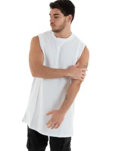 Canotta Uomo Basic Giromanica Lunga Casual Tinta Unita Bianca Girocollo GIOSAL-CN1076A