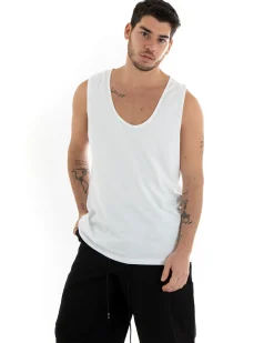 Canotta Uomo Canottiera T-Shirt Basic Casual Tinta Unita Bianco GIOSAL-CN1075A