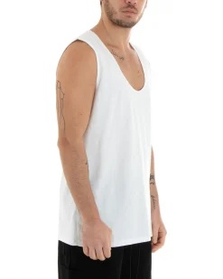 Canotta Uomo Canottiera T-Shirt Basic Casual Tinta Unita Bianco GIOSAL-CN1075A