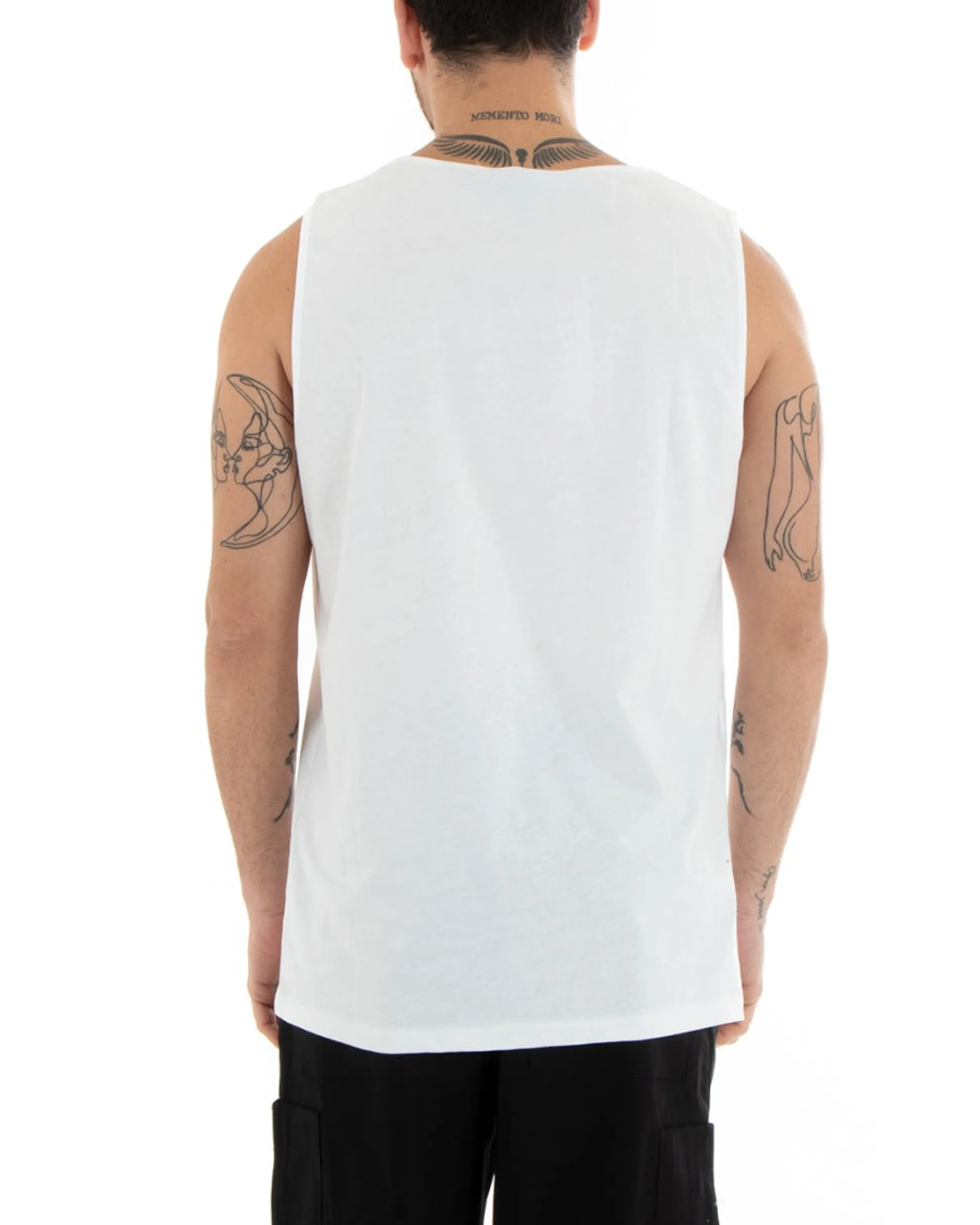 Canotta Uomo Canottiera T-Shirt Basic Casual Tinta Unita Bianco GIOSAL-CN1075A