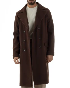 Cappotto Doppiopetto Uomo Oversize Giaccone Lungo Revers Ampi Marrone CO1093A