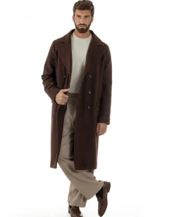 Cappotto Doppiopetto Uomo Oversize Giaccone Lungo Revers Ampi Marrone CO1093A