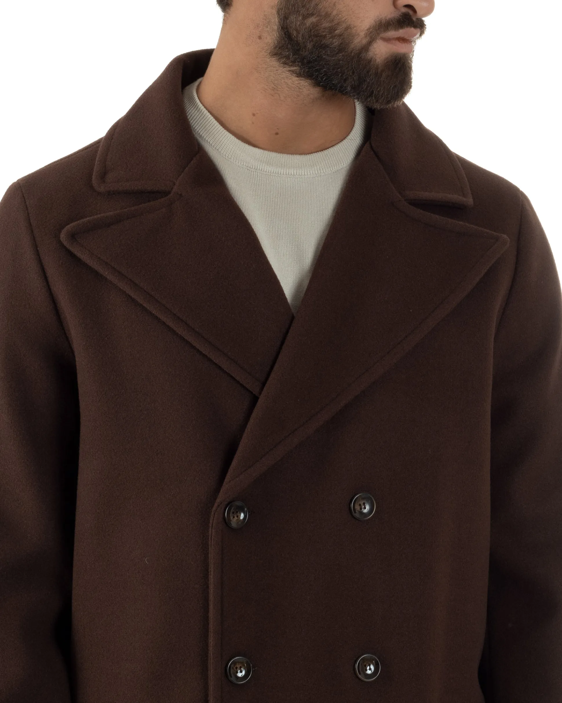 Cappotto Doppiopetto Uomo Oversize Giaccone Lungo Revers Ampi Marrone CO1093A