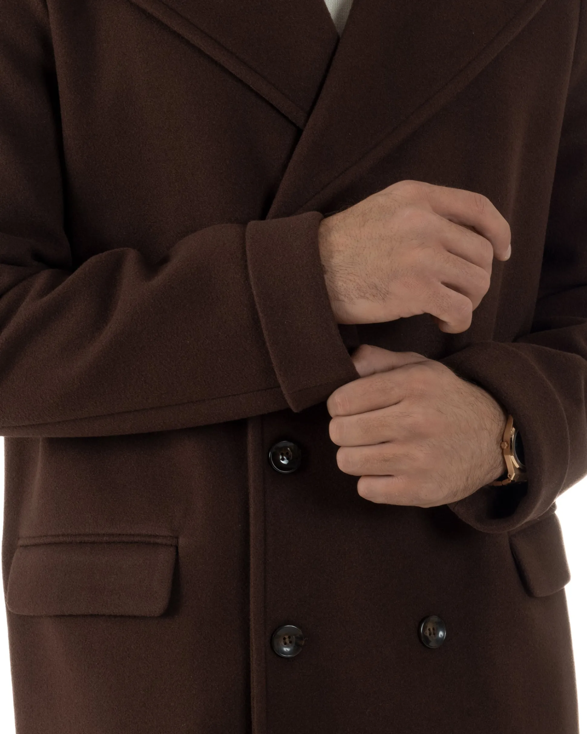 Cappotto Doppiopetto Uomo Oversize Giaccone Lungo Revers Ampi Marrone CO1093A
