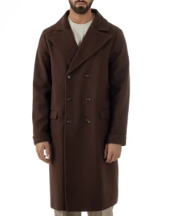 Cappotto Doppiopetto Uomo Oversize Giaccone Lungo Revers Ampi Marrone CO1093A