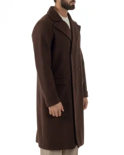 Cappotto Doppiopetto Uomo Oversize Giaccone Lungo Revers Ampi Marrone CO1093A