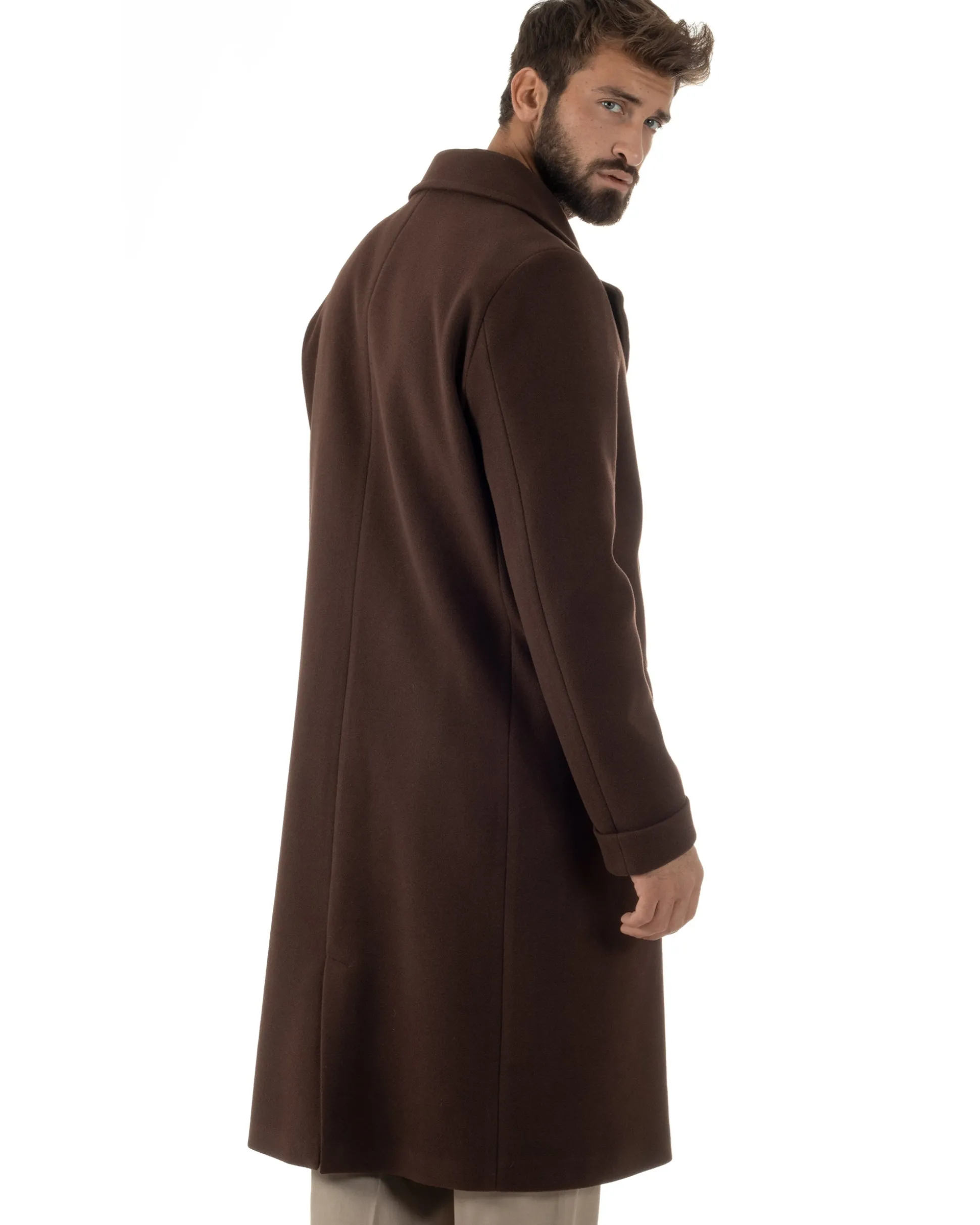 Cappotto Doppiopetto Uomo Oversize Giaccone Lungo Revers Ampi Marrone CO1093A