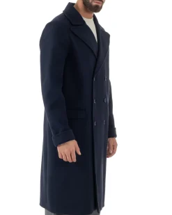 Cappotto Doppiopetto Uomo Oversize Giaccone Lungo Revers Ampi Blu CO1096A