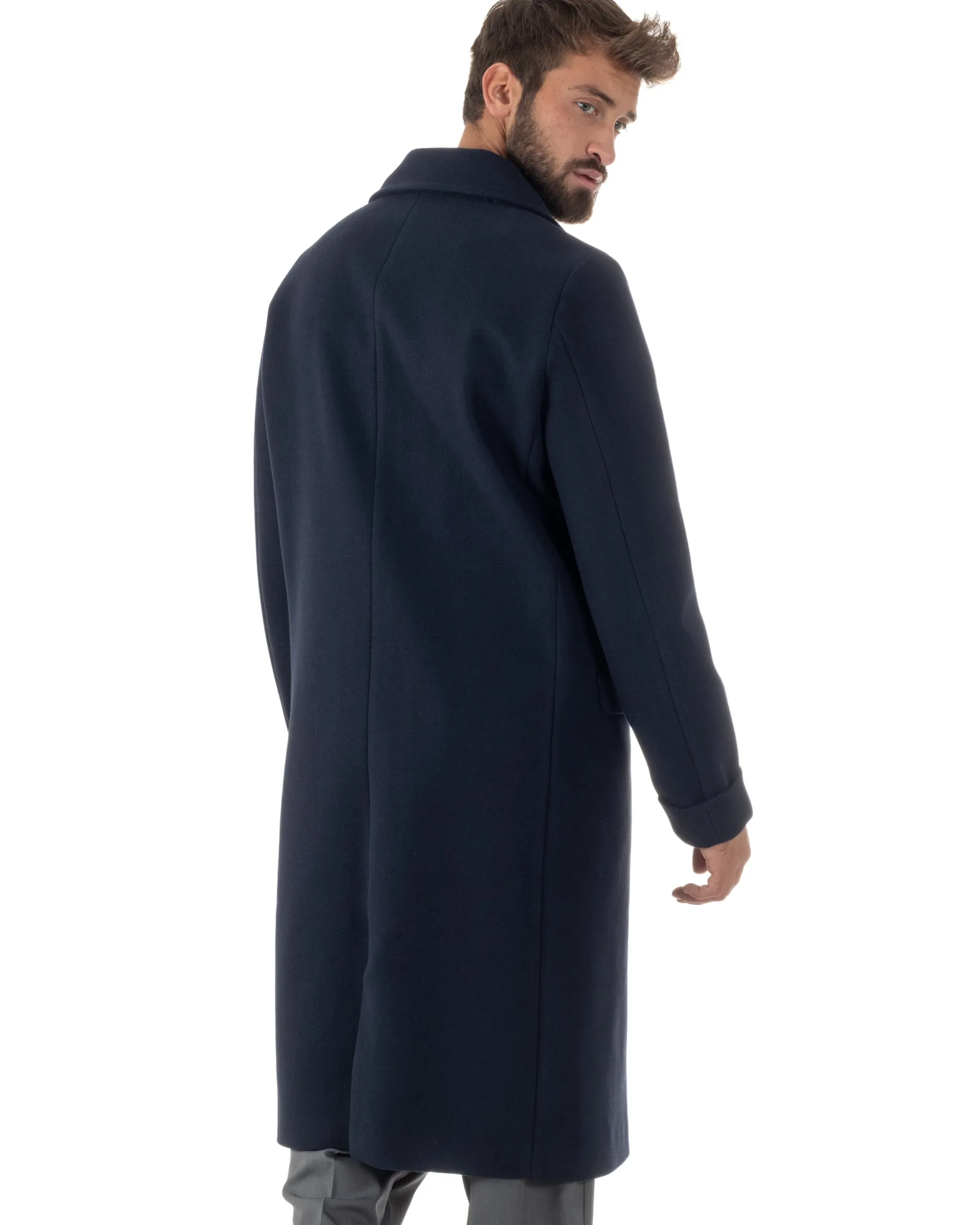 Cappotto Doppiopetto Uomo Oversize Giaccone Lungo Revers Ampi Blu CO1096A