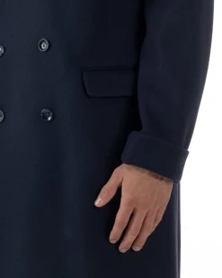 Cappotto Doppiopetto Uomo Oversize Giaccone Lungo Revers Ampi Blu CO1096A