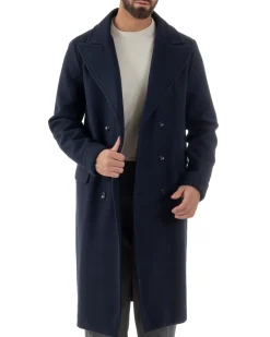 Cappotto Doppiopetto Uomo Oversize Giaccone Lungo Revers Ampi Blu CO1096A