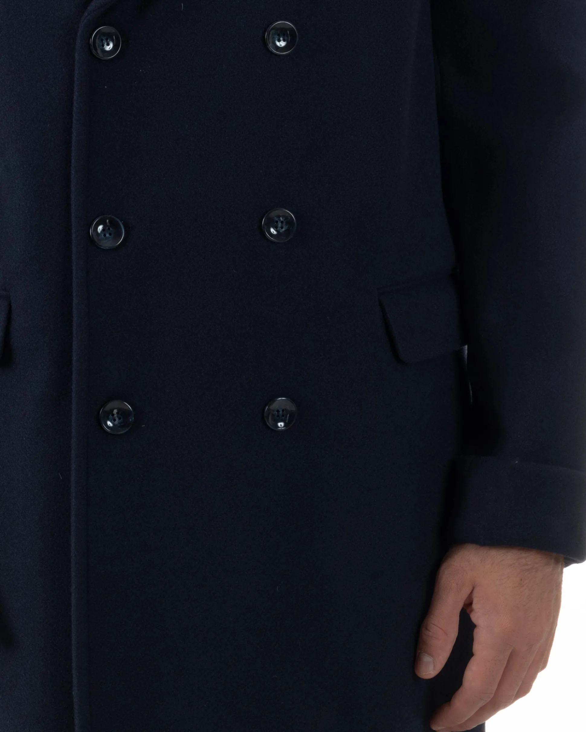 Cappotto Doppiopetto Uomo Oversize Giaccone Lungo Revers Ampi Blu CO1096A
