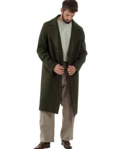 Cappotto Doppiopetto Uomo Oversize Giaccone Lungo Revers Ampi Verde CO1095A