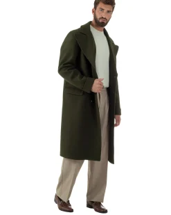 Cappotto Doppiopetto Uomo Oversize Giaccone Lungo Revers Ampi Verde CO1095A
