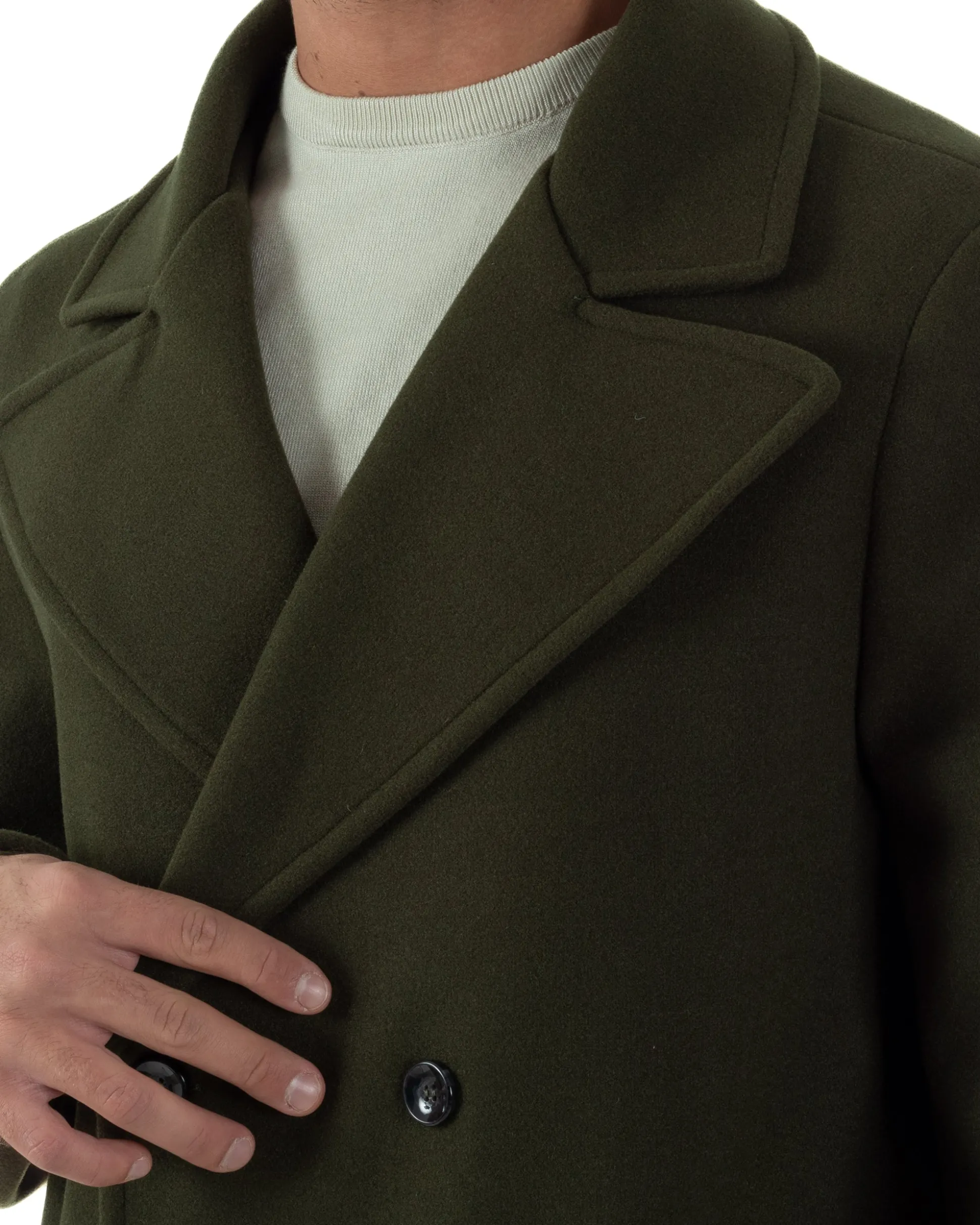 Cappotto Doppiopetto Uomo Oversize Giaccone Lungo Revers Ampi Verde CO1095A