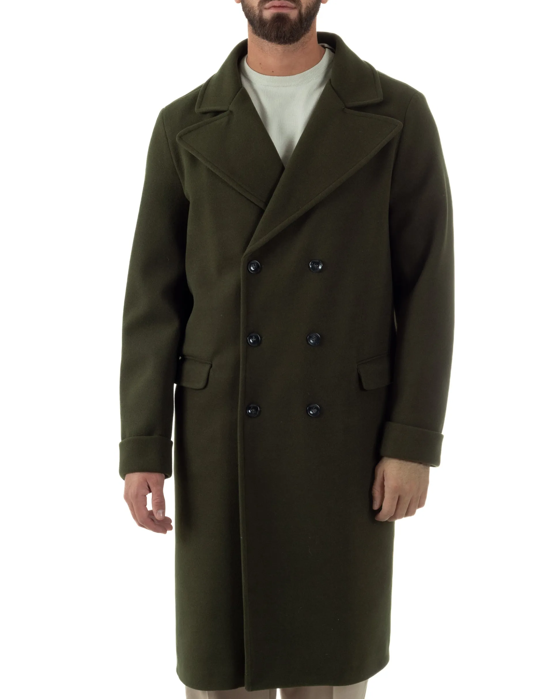 Cappotto Doppiopetto Uomo Oversize Giaccone Lungo Revers Ampi Verde CO1095A