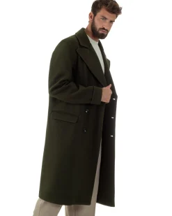 Cappotto Doppiopetto Uomo Oversize Giaccone Lungo Revers Ampi Verde CO1095A