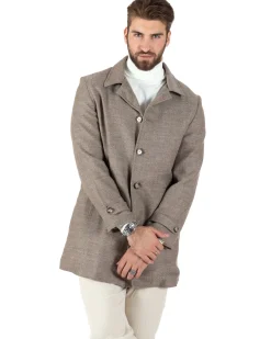 Cappotto Giacca Monopetto Uomo Con Colletto Giaccone Tortora Giubbotto Baronetto Casual Elegante GIOSAL-CO1033A