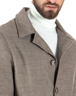 Cappotto Giacca Monopetto Uomo Con Colletto Giaccone Tortora Giubbotto Baronetto Casual Elegante GIOSAL-CO1033A