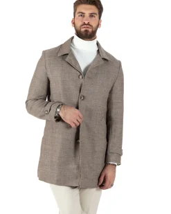 Cappotto Giacca Monopetto Uomo Con Colletto Giaccone Tortora Giubbotto Baronetto Casual Elegante GIOSAL-CO1033A