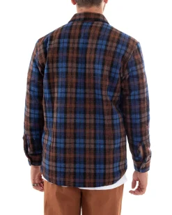 Cappotto Giubbotto Uomo Camicia Camicione Con Colletto Casual Fantasia A Quadri Blu GIOSAL-G2923A
