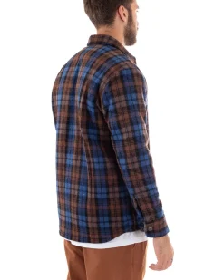 Cappotto Giubbotto Uomo Camicia Camicione Con Colletto Casual Fantasia A Quadri Blu GIOSAL-G2923A