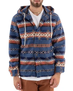 Cappotto Giubbotto Uomo Camicia Camicione Con Cappuccio Casual Fantasia Blu GIOSAL-G2924A