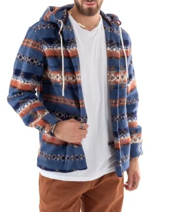 Cappotto Giubbotto Uomo Camicia Camicione Con Cappuccio Casual Fantasia Blu GIOSAL-G2924A