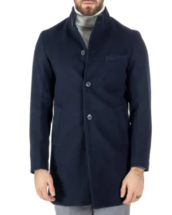 Cappotto Monopetto Uomo Giacca Collo Coreano Giaccone Lungo Blu Baronetto Elegante GIOSAL-CO1018A
